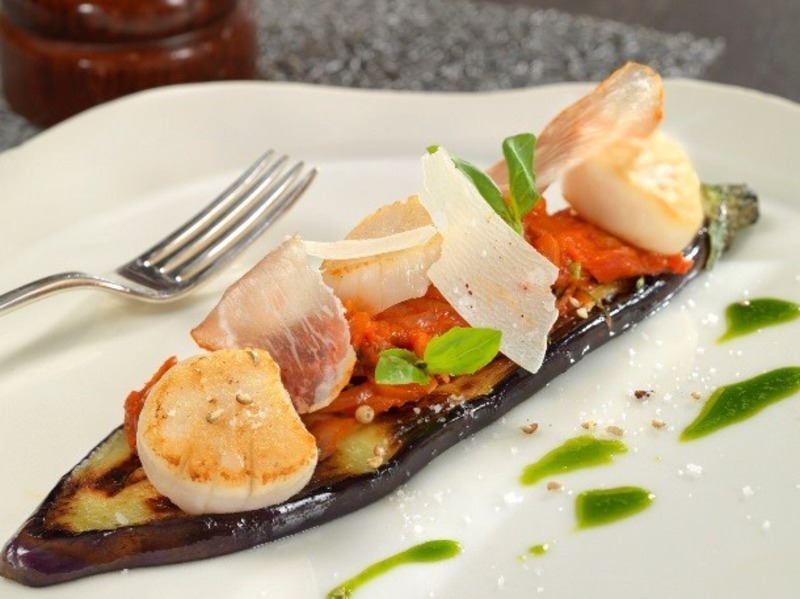 Tartines de légumes et saint-jacques à la plancha